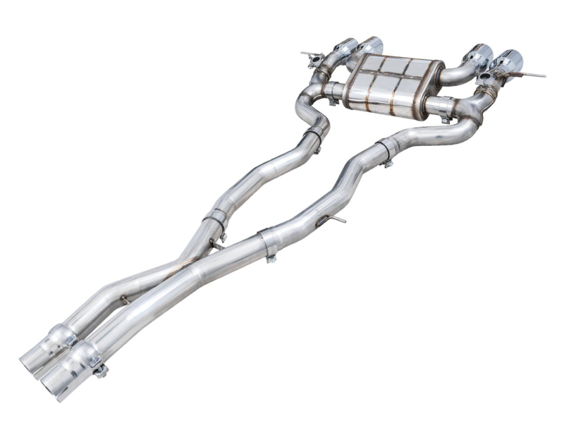 BMW M3 Performance Exhaust - AWE Tuning - SwitchPath Cat-Back, dual 3 in piping, quad 4.5 in double-walled slash-cut tips, valve-controlled with 180 Technology, 50-state emissions compliant - Chrome Silver Tips - `21-`27